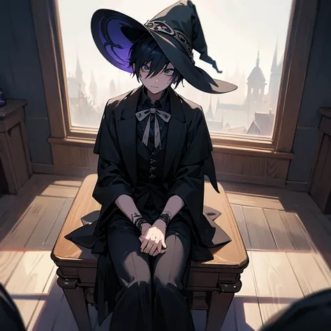 1boy, sitting, witch, emo