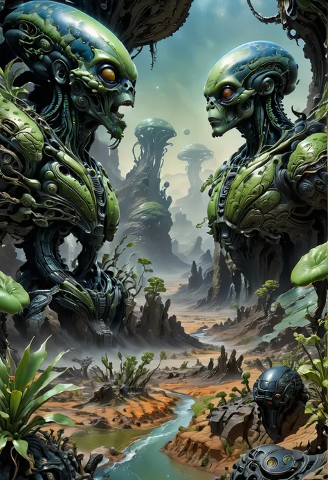 Alien Landscape, by Doug Chiang, best quality, masterpiece, very aesthetic, perfect composition, intricate details, ultra-detailed