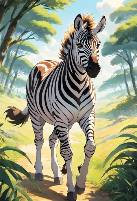 zebra,striking black and white stripes,graceful walking motion,beautiful detailed eyes,mane flowing in the wind,savannah landscape,high contrast,realistic shading,ultra-detailed fur texture,vivid colors,portrait style,soft natural lighting