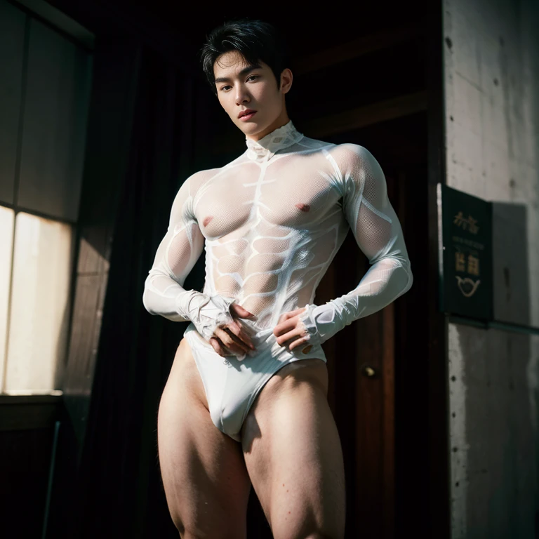 (masutepiece,High resolution,ultra - detailed:1.0),1(Boy,Robot man ),Perfect male body,Look at the camera,Delicate eyes and delicate face,extremely details CG,Unity 8k壁纸,intricate-detail,solo person,Detailed face, (wearing Futuristic skin-perfect sexy whit...