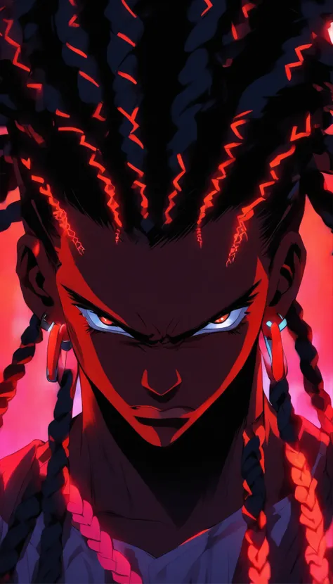 blacklight,1 black man with red eyes and black cornrows