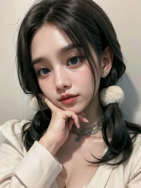 mujer arafed con un collar y un collar con una cruz., pelo negro y ojos grandes, cruel korean gothic girl, joven y hermosl amour...