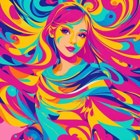 the colorful abstract of cute woman, (colorful,high detailed,vector-art)