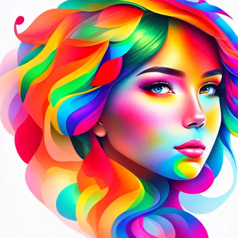 colorful abstract of cute woman, rainbow color, 16k, high resolution