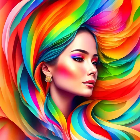 colorful abstract of cute woman, rainbow color, 16k, high resolution