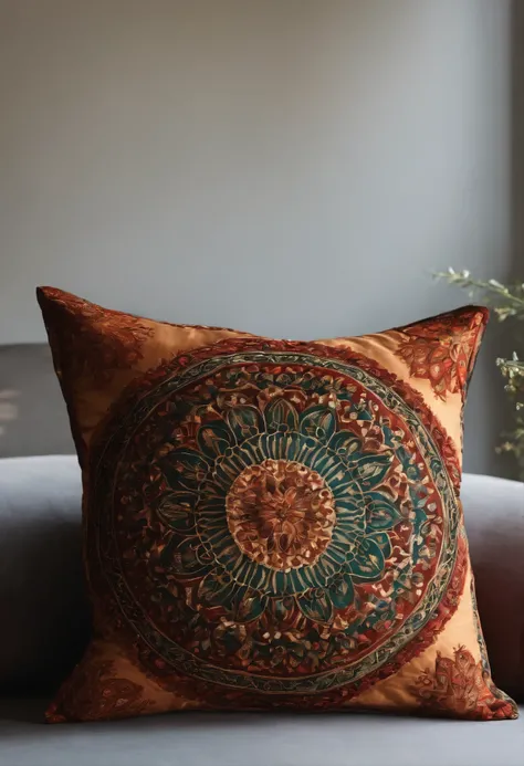 /imagine A pillow with a fully printed design made by mixing circular and linear motifs together without a centre point and square pillow 