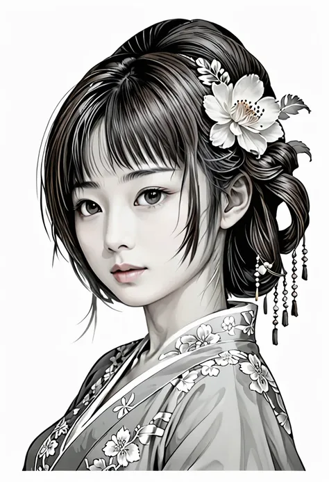 masterpiece, line art of a japanese female character, baroque patterns, style by double exposure, no shading, for coloring page,...