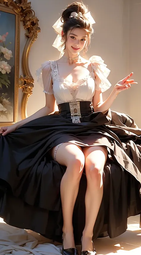 high quality photos, Correct human body proportions, correct body structure, masterpiece, ultra high definition, (realistically: 1.4), Realistic style, original photo, 1 girl, british maid, Ruffled transparent maid outfit, ponytail, Braided hair , ruffled ...