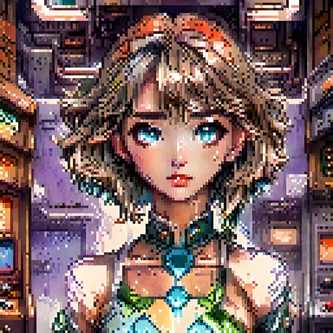 pixel art, retro game cover art, full body portrait, symmetrical shoulders, symmetrical face, beautiful, elegant, volumetric lig...