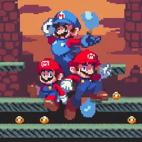 (super mario,rockman,mega man,retro game:1.1),(platform game:1.1),pixel art,old school graphics,(best quality,4k,8k,highres,mast...