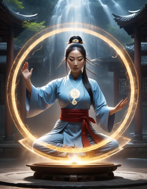 magic circle，best quality,4k,8k,highres,masterpiece:1.2,ultra-detailed,realistic,acrylic style,tai chi, yin yang, eight trigrams...