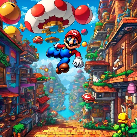 (super mario,rockman,mega man,retro game:1.1),(platform game:1.1),pixel art,old school graphics,(best quality,4k,8k,highres,masterpiece:1.2),vibrant colors,classic 8-bit sound effects,action-packed,exciting gameplay,adventurous levels,detailed backgrounds,...