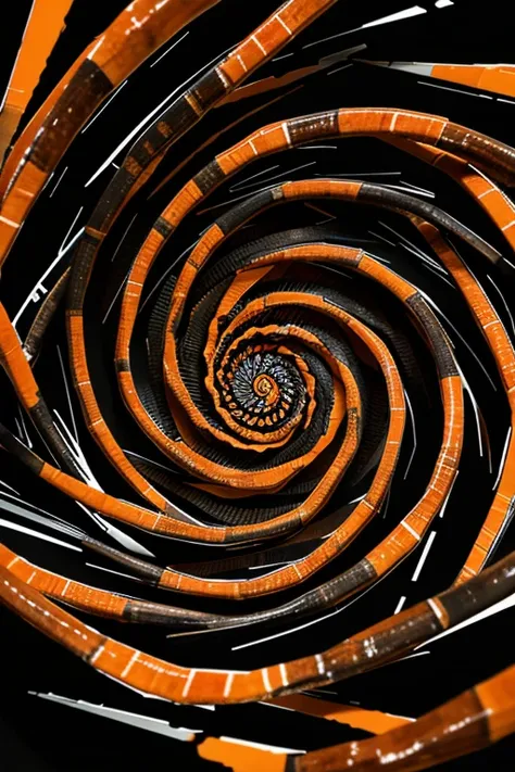 Abstract swirling pattern with multiple colors including orange creating a spiral illusion in a black and withe color scheme