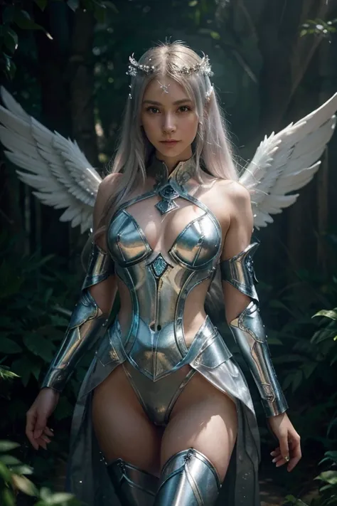 Create a 3D anime-style image with maximum levels of detail, featuring a never-before-seen angel, an original creation that transcends traditional representations. This angel should exude an aura of power and mystery, combining elements of classic fantasy ...