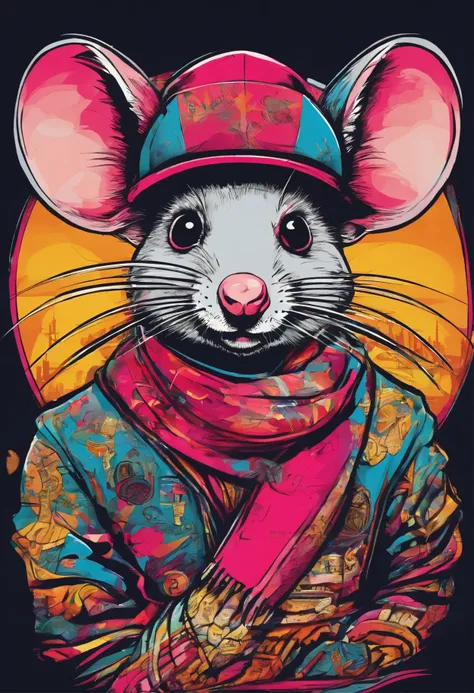 Drawing of rat wearing hat and scarf, Popular topics on art sites, wearing punk clothes, Detailed hyper-realistic rendering, british gangster, Street style, threatening posture, cat planet, clothes and fashion, city samurai, Meow, West Slavic characteristi...