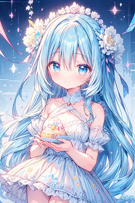 masterpiece, best quality, extremely detailed, (illustration, official art:1.1), 1 girl ,(((( light blue long hair)))), light blue hair, ,10 years old, long hair ((blush)) , cute face, big eyes, masterpiece, best quality,(((((a very delicate and beautiful ...