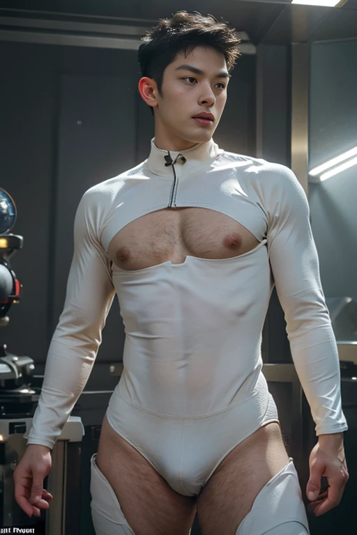 (masutepiece,High resolution,ultra - detailed:1.0),(Boy ,robot boy ),Perfect male body,Look at the camera,Delicate eyes and delicate face,extremely details CG,Unity 8k壁纸,intricate-detail,Detailed face, ( extremely tight fitting skin-perfect white bodysuit)...