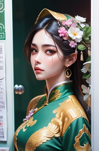 ((whole body)), samdoesarts style award winning whole body portrait of a beautiful woman, ((perfect female face)),((Chinese green clothes)), ((Green Peking Opera Costume)), (long sleeve) pavilion, complicated, (beautiful details eyes, elongated eyebrows),(...