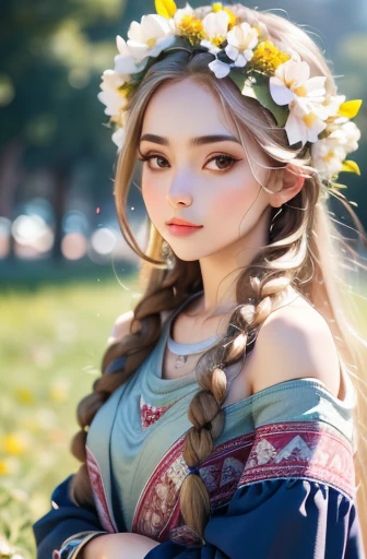 ultra high resolution, best quality, photo, 4K, (actual:1.4), Girl with a wreath on her head, long golden hair