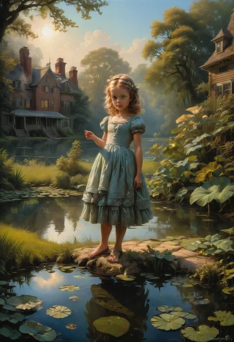 Evening Pond, by Bob Byerley, best quality, masterpiece, very aesthetic, perfect composition, intricate details, ultra-detailed