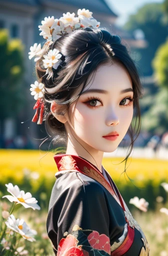 1 girl, Miss, Handsome, ink, Chinese armor, ((2.5D)), black hair, flowing hair, exquisite eyes, Black and red antique brocade Hanfu, field of view, (F1.8), (masterpiece), (Portrait shoot), Frontal shooting, White background, (movie poster)