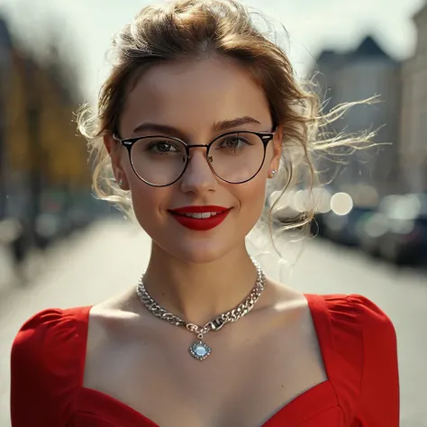 (8K, Masterpiece, RAW photo, Best quality, detail:1.3), (ultra realistic:1.4, scenary, 8K), Depth of field, Cinematic light, Lens flare, Ray tracing, (ultra realistic face), 1girl, (Beautiful and elegant Russian girl), (tight red mini dress:1.4), (athletic...