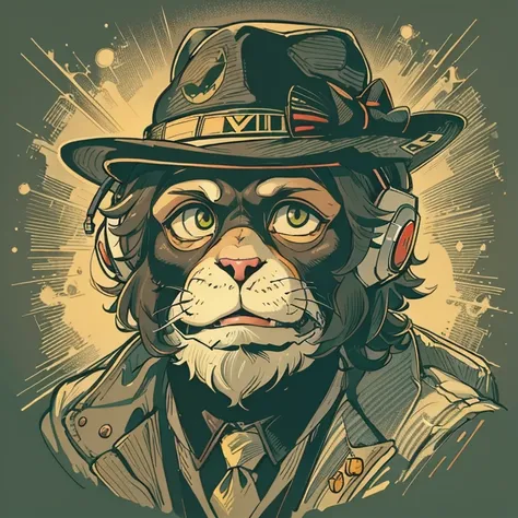 A closeup of a Cat wearing a hat and a suit, inspirado em Alex Petruk APe, Portrait of the Cute cat in space, Assunto= cat, cat wearing a suit and tie, Winston, o Macaco de Overwatch, Directed by: Alex Petruk APe, macaco entediado nft, humanoid cat fantasy...