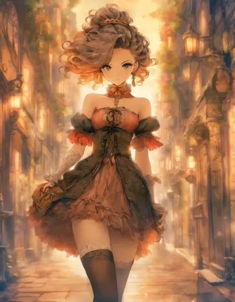 a drawing of a woman in a dress and stockings holding a purse, boris valejo. octopath traveler, boho chic | | very anime!!!, highly detailed exquisite fanart, by Ayami Kojima, inspired by amano, beautiful drawing style, by amano, by Akihiko Yoshida, by Yam...