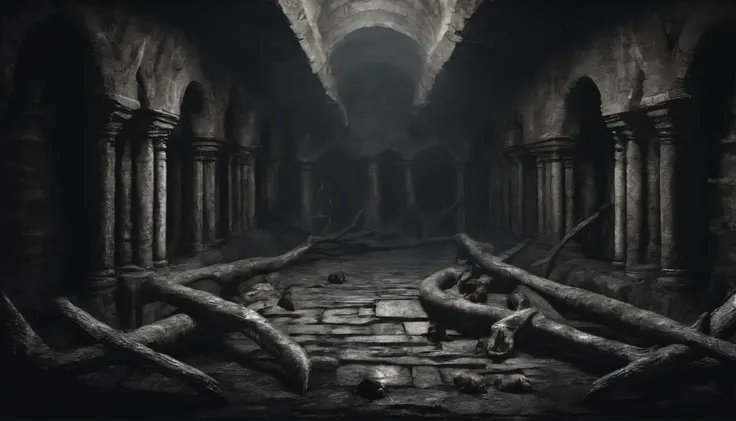 ((stone chambers underground with iron metal prison cells)), wet walls, leaking walls, (((elves, dogs, and ogres)))