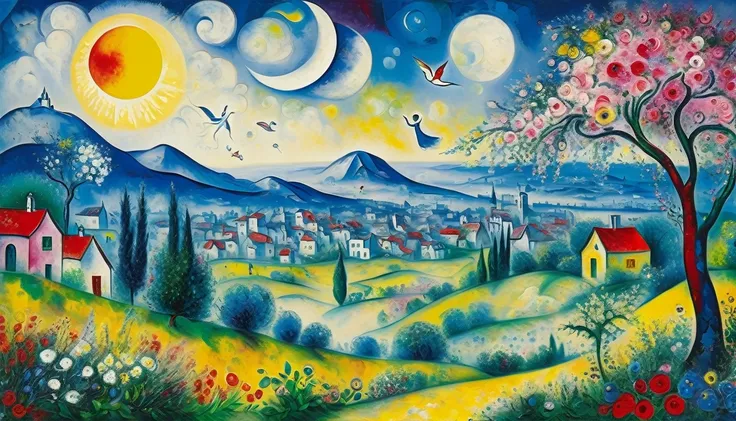 spring morning, the awakening of nature ((Marc Chagall style)), magical naive art, primitivism, protogenes,
((Best quality, masterpiece)), (Higher detail), Impressionism:1.1, 8k