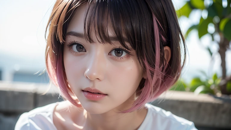 (bob cut hair, pink hair, bangs, hair flowing in the wind:1.2),(wearing a blouse:1.2),1 girl,Japanese,21 years old,(small breasts:1.3),(highest quality,masterpiece:1.3,超A high resolution,),(Super detailed,caustics),(Photoreal:1.4,RAW shooting,)ultra-realis...