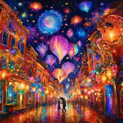 (best quality, Super detailed),rich and colorful, Beautiful scenery, Vibrant lights, stunning display, enchanting, dreamlike, whimsical, Enchanting, kaleidoscope of colors, luminescent, sparkling, Heat dissipation, charming, hapiness, Glittering, dazzled, ...