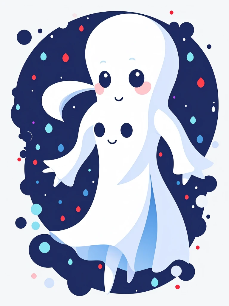 Dancing Ghost in cute dot art style, contrasting color with background, vector art, white background