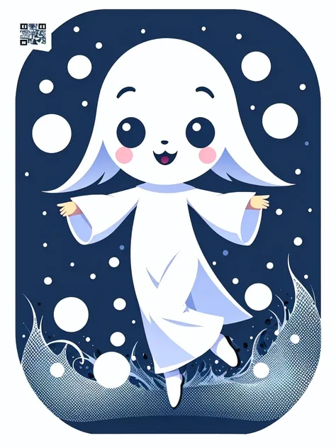 Dancing Ghost in cute dot art style, contrasting color with background, vector art, white background