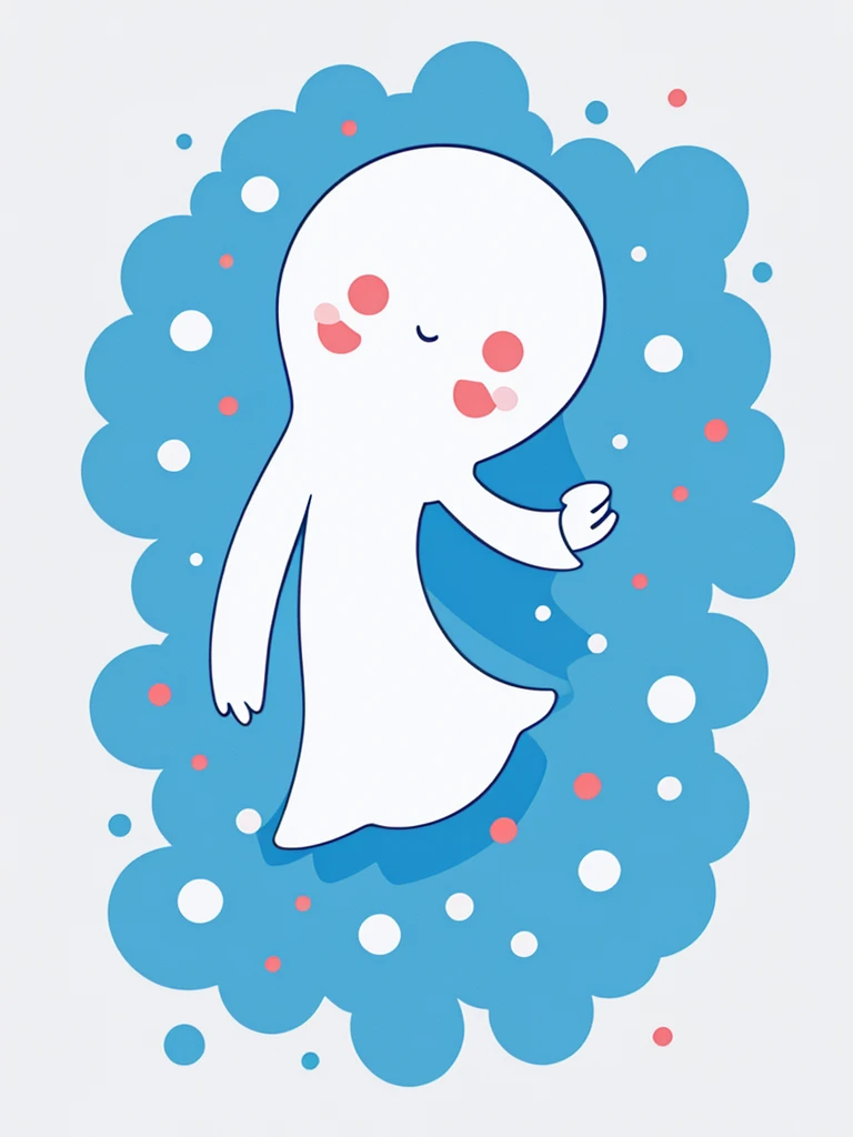 Dancing Ghost in cute dot art style, contrasting color with background, vector art, white background