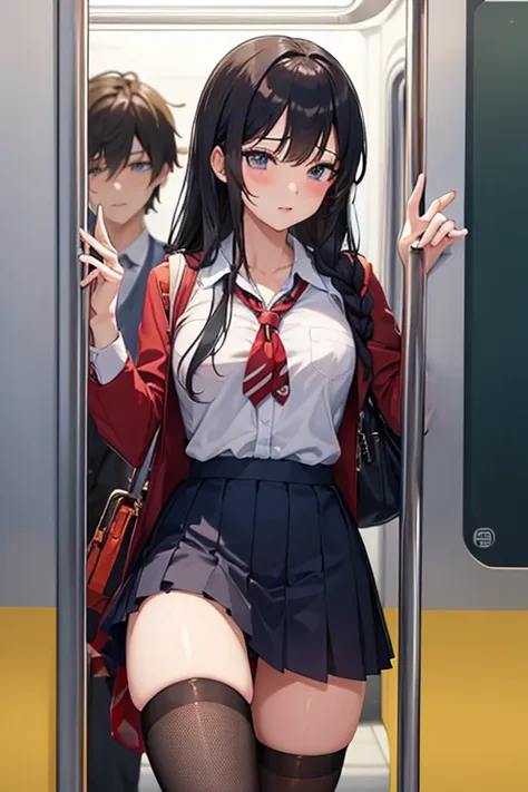 nsfw, high school girl, Inside the train, 