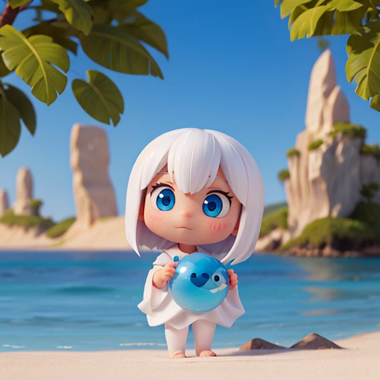 A cute little ghost is relaxing on 
a sunny beach,  playing with some beach toys, magic realism, cuteness overload, concept art,  dark fantasy, ,comic book style, shadows, wide angle 18k resolution, 3D, hyper detailed, otherworldly, magic, dreamy, digital ...