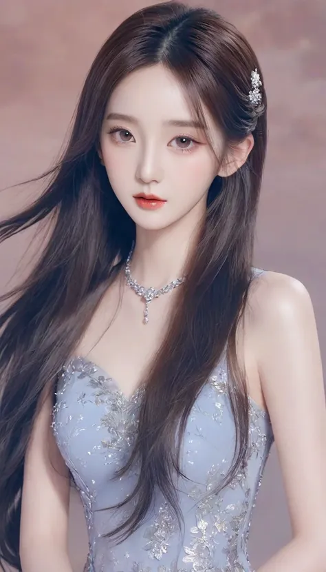 a close up of a woman with long hair wearing a dress, gorgeous young korean woman, beautiful young korean woman, cai xukun, beautiful south korean woman, dilraba dilmurat, yanjun chengt, gorgeous chinese model, ruan jia beautiful!, xision wu, sha xi, wenfe...