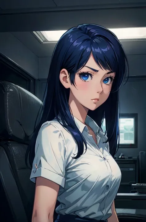 Anime girl with blue eyes and long black hair in a white shirt, detailed digital anime art, Drawn by Anime Painter., realistic anime style, portrait anime space cadet girl, гладкое аниме cg art, digital anime illustration, digital anime art, extremely deta...