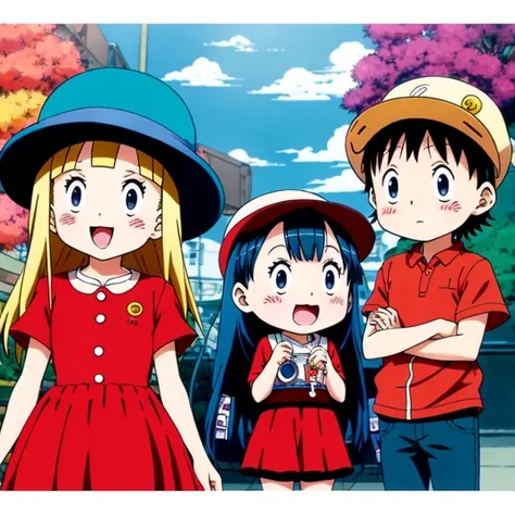 drslump manga, nime character with a woman in a red dress and a blue hat, official artwork, nagatoro, official art, movie promotional image, promotional art, anime cover, japanese live-action movie, anime key visual”, key art, official anime artwork, anime...