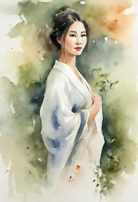 Watercolor painting of a Very Beautiful Japanese girl : : Trending on Artstation: : Simple composition creates a sense of order and harmony. The painting reflects the spiritual qualities of the natural world. --up light --ar 9:16