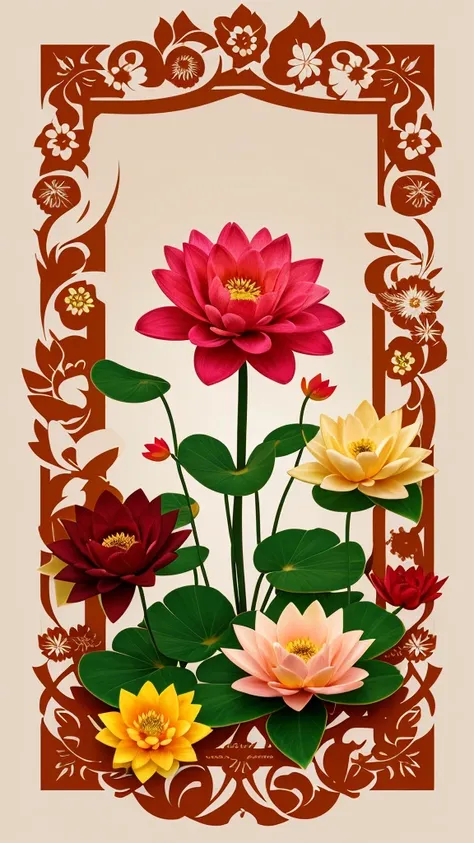 autumn, floral, design, t-shirt art, rzminjourney, vector art, lotuses, flower, 3d rendering, 32k, high resolution