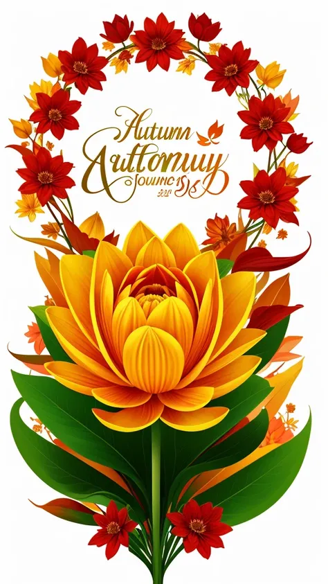 autumn, floral, design, t-shirt art, rzminjourney, vector art, lotuses, flower, 3d rendering, 32k, high resolution