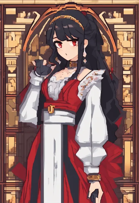 1 girl, light black hair, red eyes, royal dress, ((visual novel style)), ((game style))