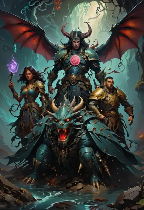 Dungeons & Dragons, by Peter Mohrbacher and Gerald Brom, dark theme, best quality, masterpiece, very aesthetic, perfect composition, intricate details, ultra-detailed