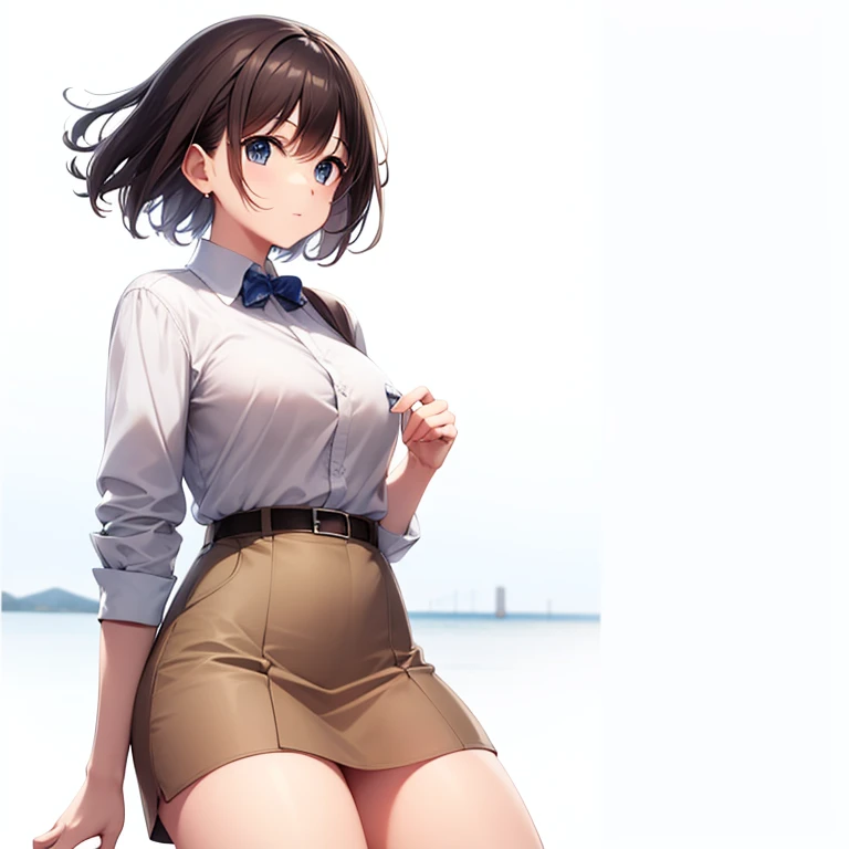 picturesque,nice hands, perfect hands, symmetrical shirt,skirt that hides bare legs,symmetrical skirt, yokohama,park with sea vi...