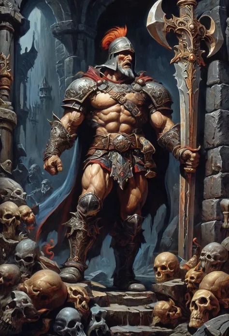 Adventure Story of Mages and Barbarians, dark Dungeon, masterpiece, best quality, perfect composition, very aesthetic, absurdres, ultra-detailed, intricate details, Professional, official art, Representative work