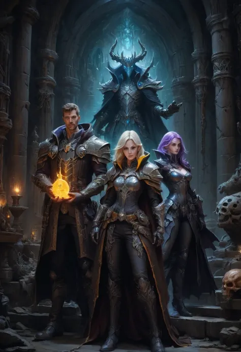 dark Dungeon, Hunter and Warlock, best quality, masterpiece, very aesthetic, perfect composition, intricate details, ultra-detailed