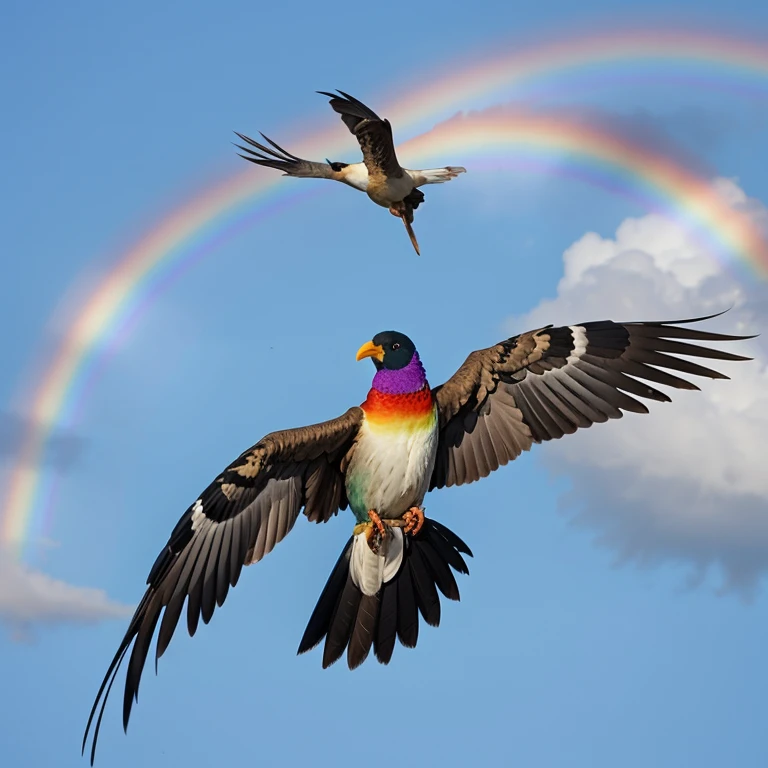 A fantastic bird with long rainbow feathers