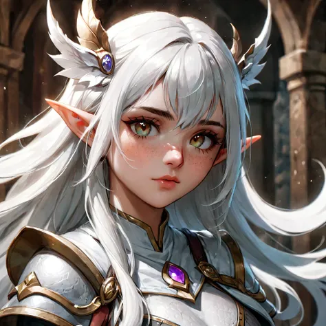 Dungeons & Dragons, aesthetic, dungeons and dragons, elf cleric character closeup portrait, dramatic light, dungeon background, 2 0 0 mm focal length, painted by stanley lau, painted by greg rutkowski, painted by stanley artgerm, high detail, real life ski...